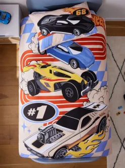 Hot Wheels omkeerbare polykatoenen dekbedovertrek- en kussensloopset voor eenpersoonsbed
