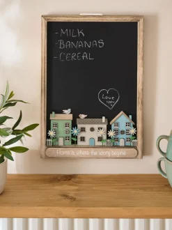 House Scene Family Slogan Chalkboard Wall Plaque