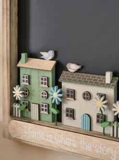 House Scene Family Slogan Chalkboard Wall Plaque
