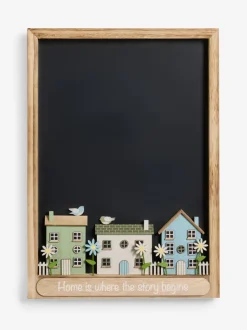 House Scene Family Slogan Chalkboard Wall Plaque