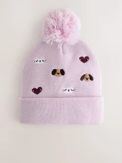 Huisdieren - Geborduurde Beanie-muts met pompon (3mnd-10jr)