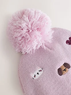 Huisdieren - Geborduurde Beanie-muts met pompon (3mnd-10jr)