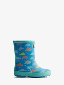 Hunter Kids blauwe First Rain regenlaarzen met wolkenprint