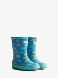 Hunter Kids blauwe First Rain regenlaarzen met wolkenprint