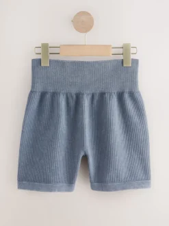 Indigoblauw - Geribbelde fietsshort met hoge taille