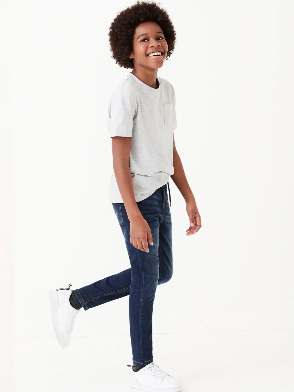 Indigoblauw - Jeans met stretch en elastische taille (3-16 jr)