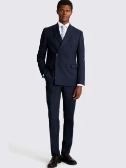 Inktblauw - MOSS Slim Double Breasted Stretch Suit Jacket