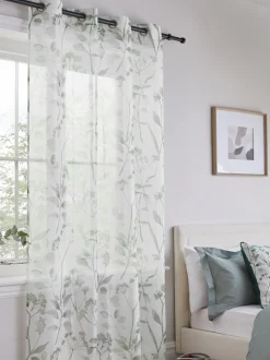 Isla - Ongevoerde voile ringgordijnen met doorschijnend inzetstuk en bloemenprint