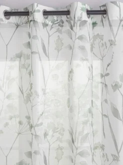 Isla - Ongevoerde voile ringgordijnen met doorschijnend inzetstuk en bloemenprint