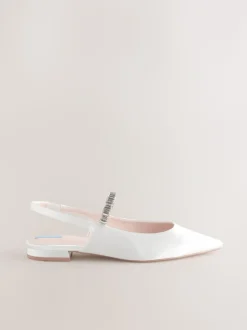 Ivoor - Mary Jane bruidsschoenen met hielbandje en puntige neus voor bruiloft