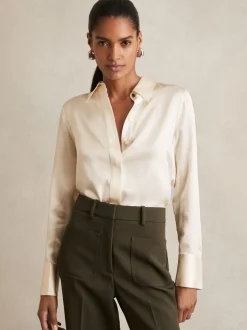 Ivoor - Reiss Ameira Silk-Satin Concealed-Placket Shirt