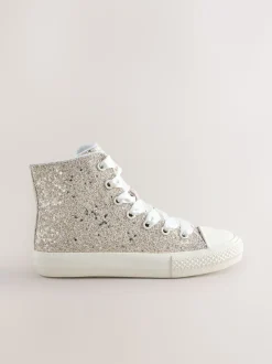 Ivoorkleurig met glitters - Hoge sneakers met veters