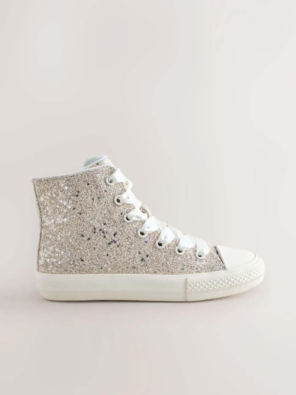 Ivoorkleurig met glitters - Hoge sneakers met veters