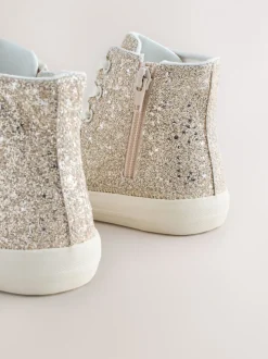 Ivoorkleurig met glitters - Hoge sneakers met veters