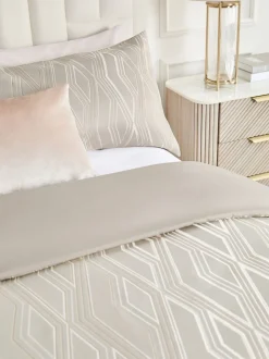 Jacquard dekbedovertrek en kussensloopset met ruitdessin