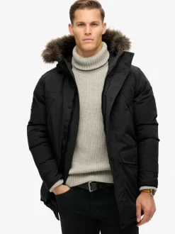 Jet black - Superdry Everest parka met imitatiebont