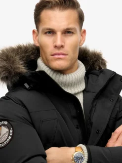 Jet black - Superdry Everest parka met imitatiebont