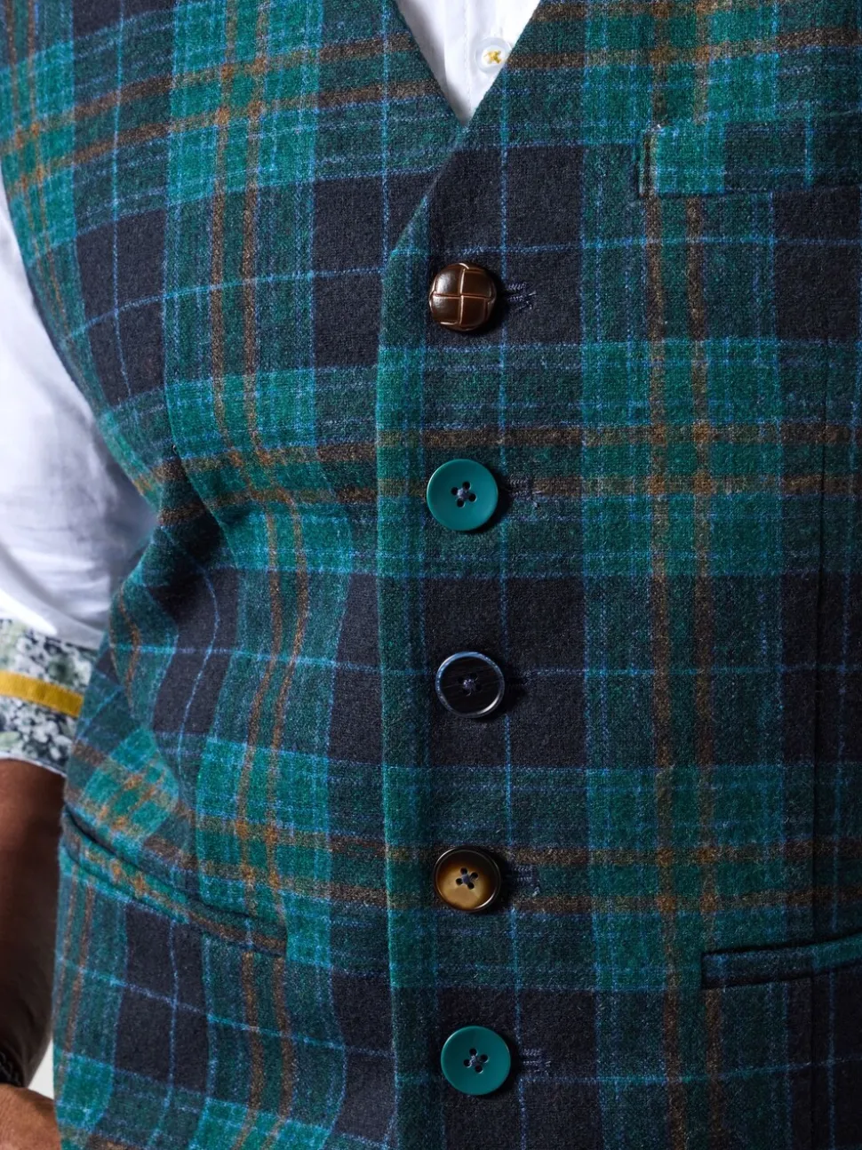 Joe Browns Contrast Buttons Check Trim Tailored Waistcoat