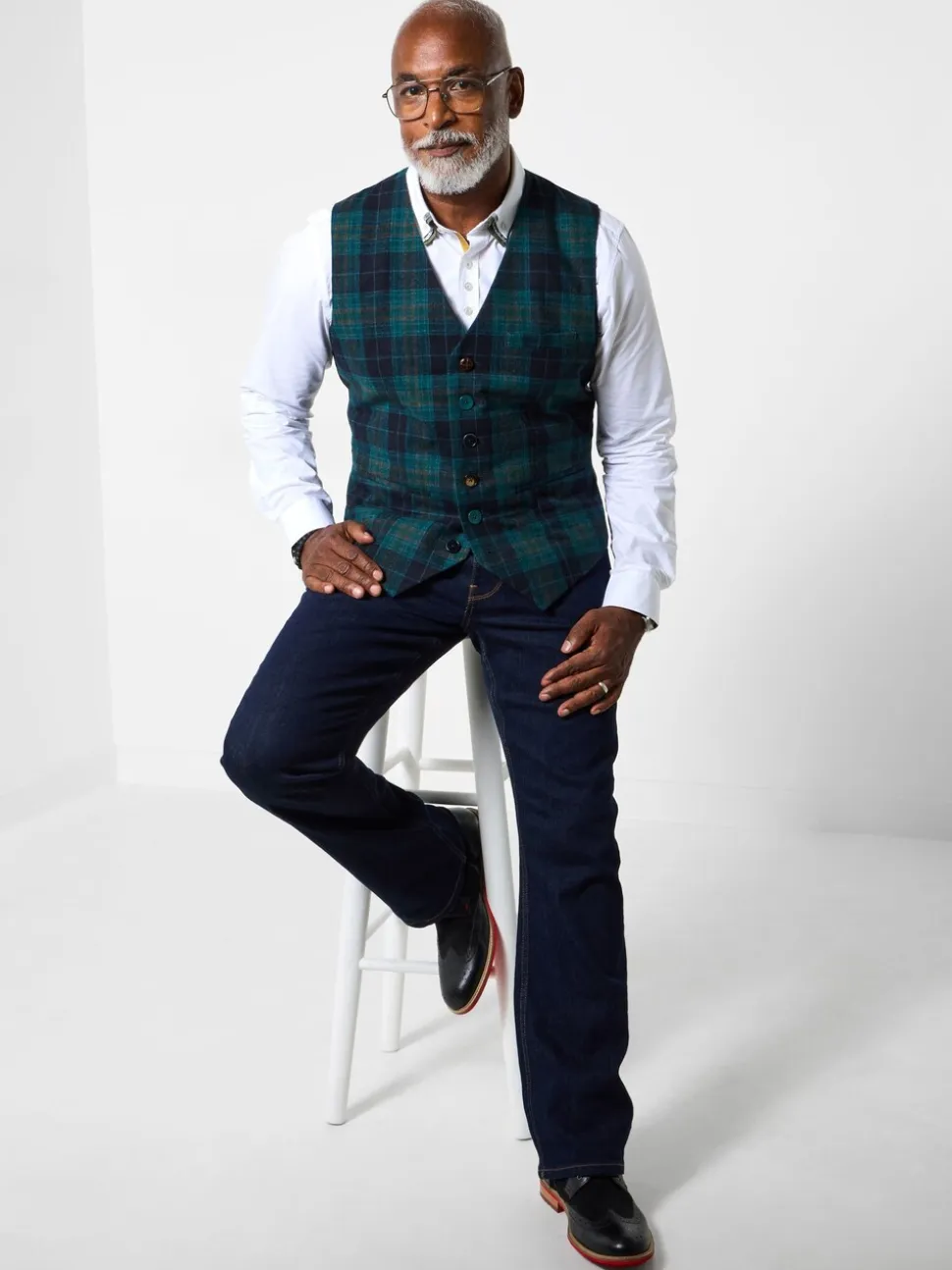 Joe Browns Contrast Buttons Check Trim Tailored Waistcoat