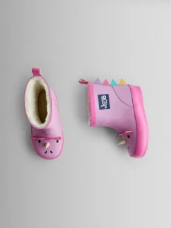 JoJo Maman Bébé - Behaaglijke gevoerde enkelhoge regenlaarzen met dinoprint