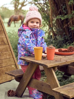JoJo Maman Bébé - Behaaglijke gevoerde enkelhoge regenlaarzen met bloemen- en vogelprint