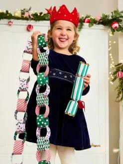 JoJo Maman Bébé - Gesmokte fluwelen feestjurk met taille