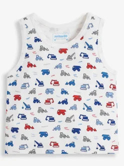 JoJo Maman Bébé - Set van 3 hemdjes met graafmachineprint voor jongens