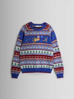 JoJo Maman Bébé - Trui met kerstman, raket en fairislemotief voor heren
