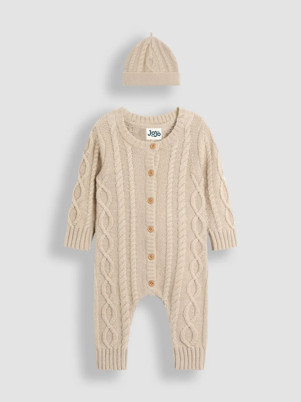 JoJo Maman Bébé Cable Knit All-In-One With Hat
