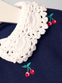 JoJo Maman Bébé Crochet Collar Embroidered Sweat Dress