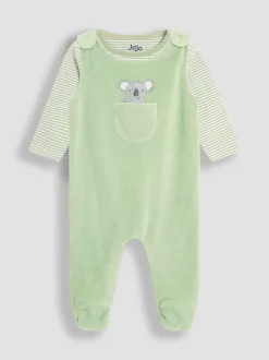 JoJo Maman Bébé 2-delige set bretelbroeken met katoenen voetjes
