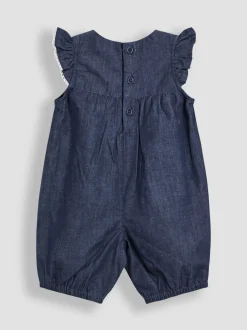 JoJo Maman Bébé Embroidered Chambray Dungarees & Top Set