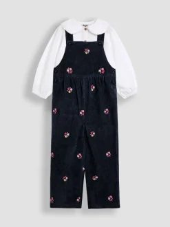JoJo Maman Bébé Embroidered Cord Dungarees & Blouse Set