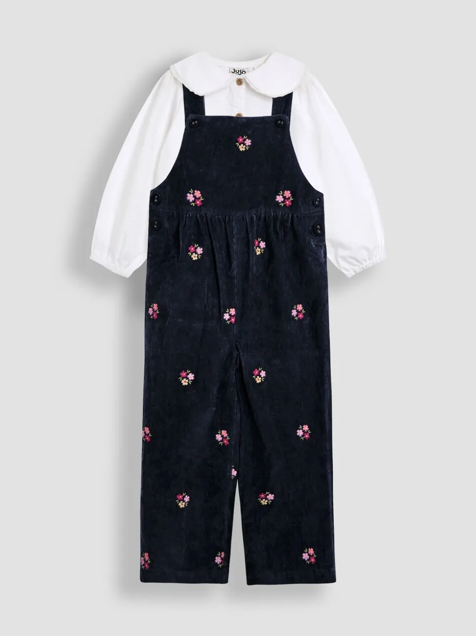 JoJo Maman Bébé Embroidered Cord Dungarees & Blouse Set