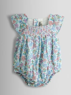 JoJo Maman Bébé Floral Smocked Bubble Romper and Headband Set