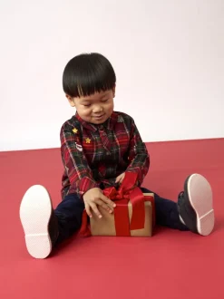 JoJo Maman Bébé geborduurd Ruit Kerstmis overhemd