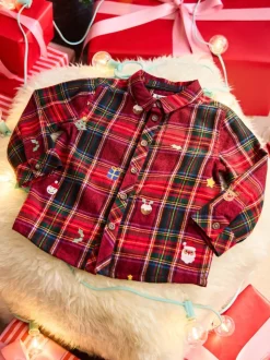 JoJo Maman Bébé geborduurd Ruit Kerstmis overhemd