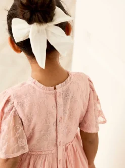 JoJo Maman Bébé Geborduurde Kanten Jurk met Schulp Mouwen en Bloemenprint voor Meisjes