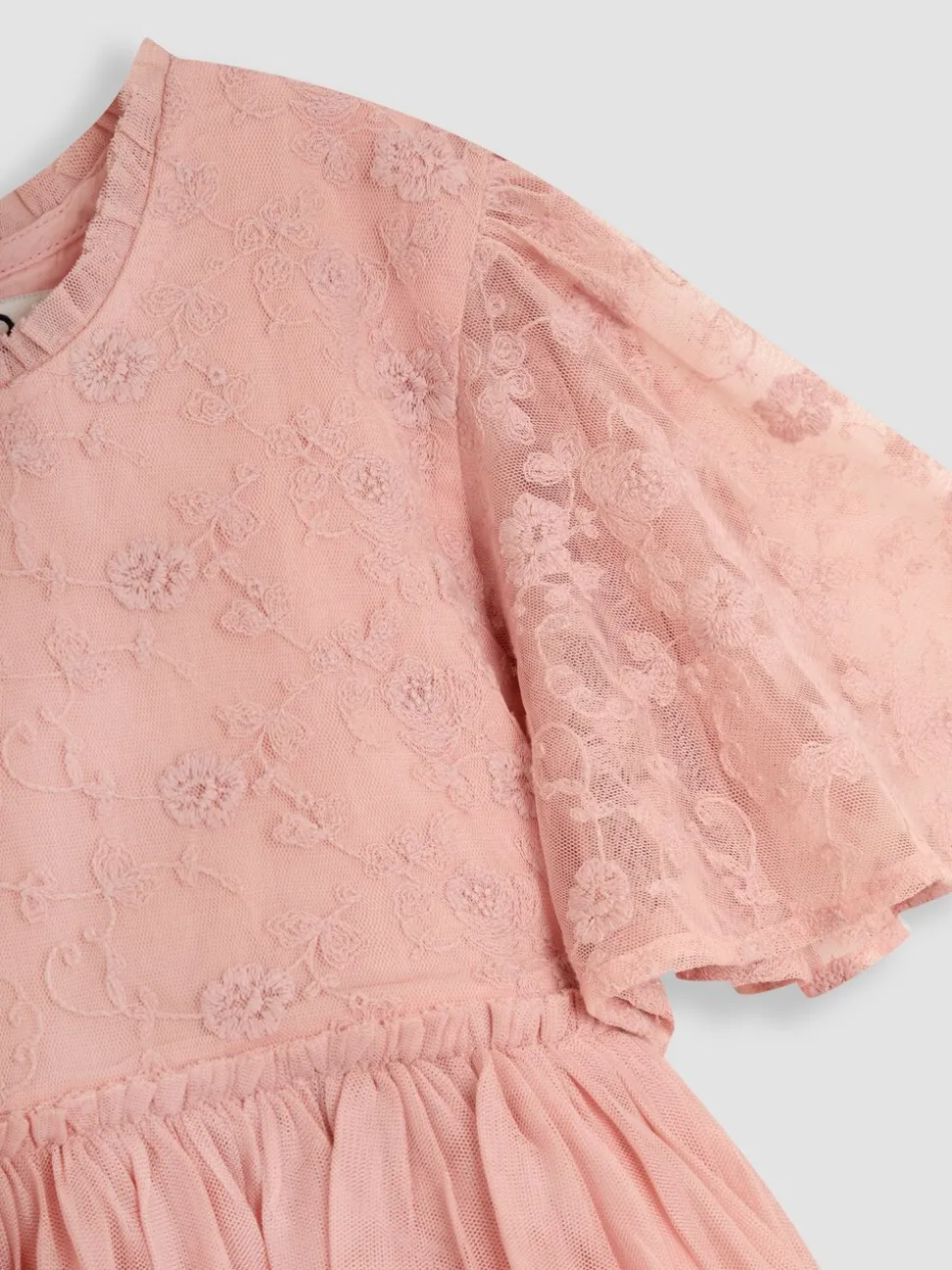 JoJo Maman Bébé Geborduurde Kanten Jurk met Schulp Mouwen en Bloemenprint voor Meisjes