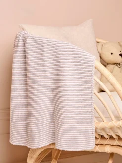 JoJo Maman Bébé Knitted Stripe Blanket Grey