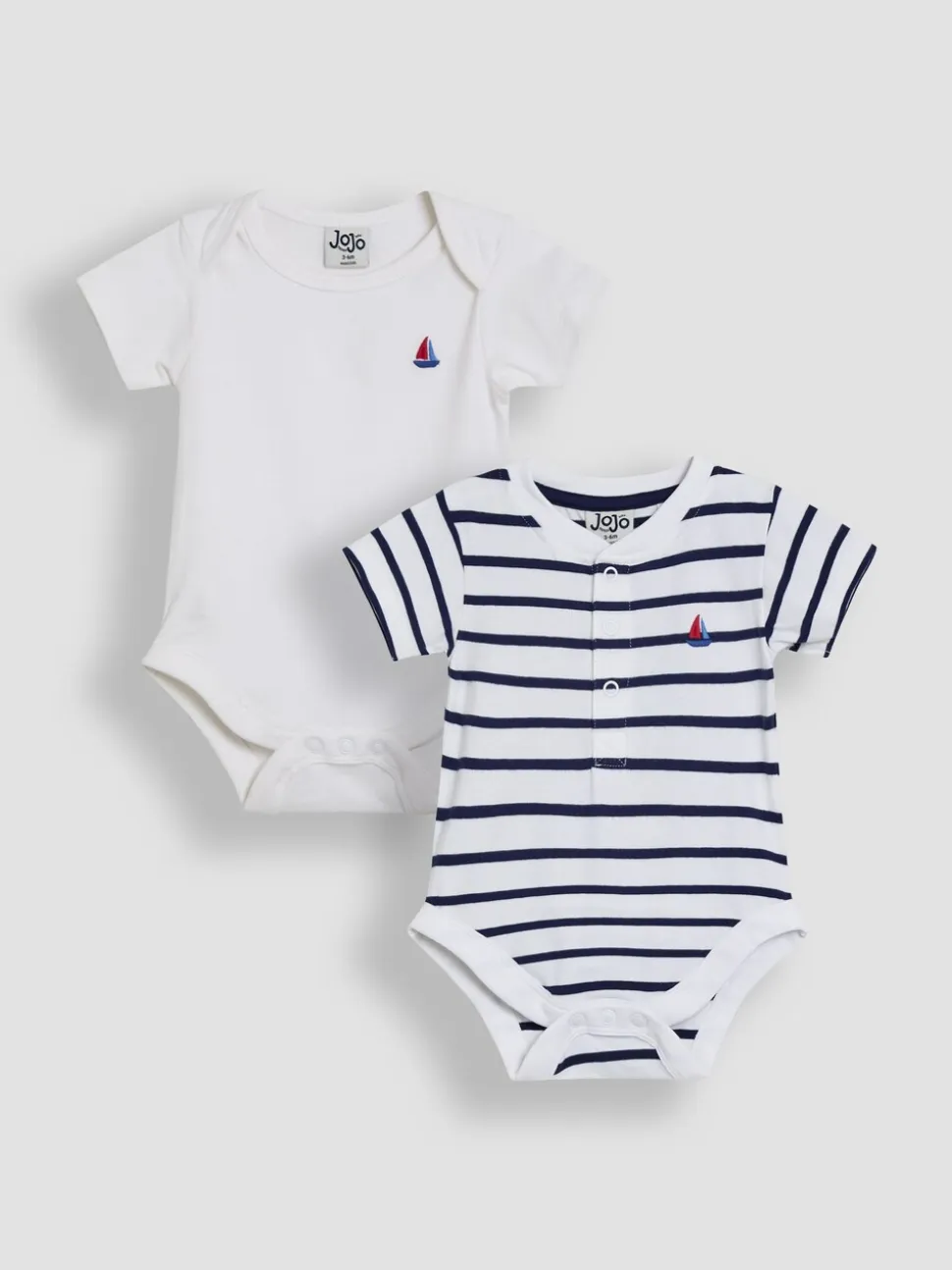 JoJo Maman Bébé 2-Pack Zeilbootstrepen & Effen Bodysuits