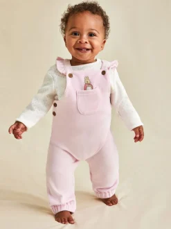 JoJo Maman Bébé Peter Rabbit Appliqué Velour Dungarees and Body Set