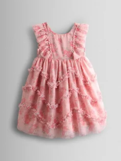 JoJo Maman Bébé Printed Tulle Ruffle Party Dress