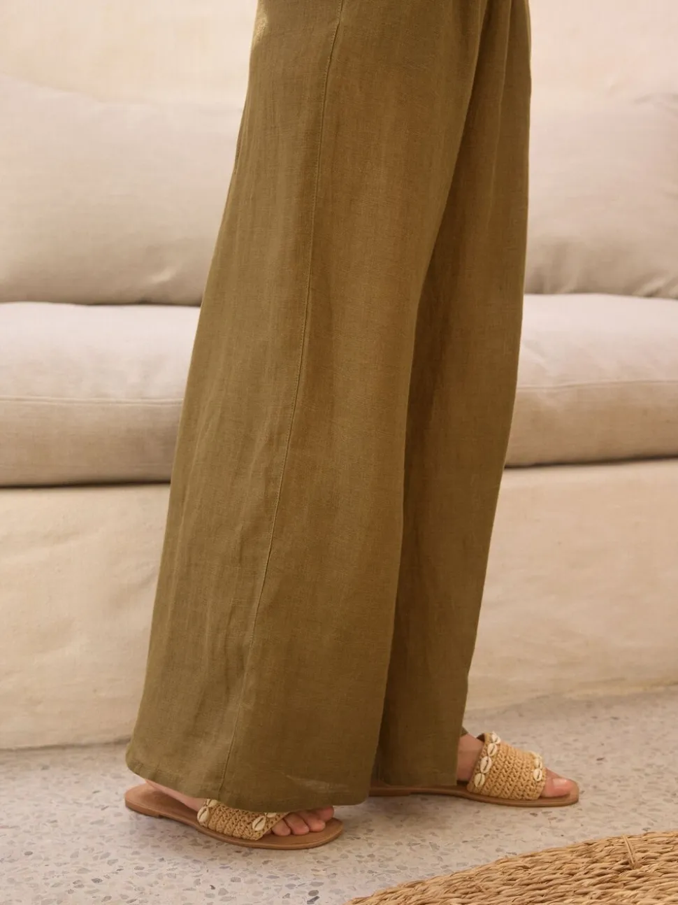 Kakigroen - 100% linnen Premium broek met wijde pijpen