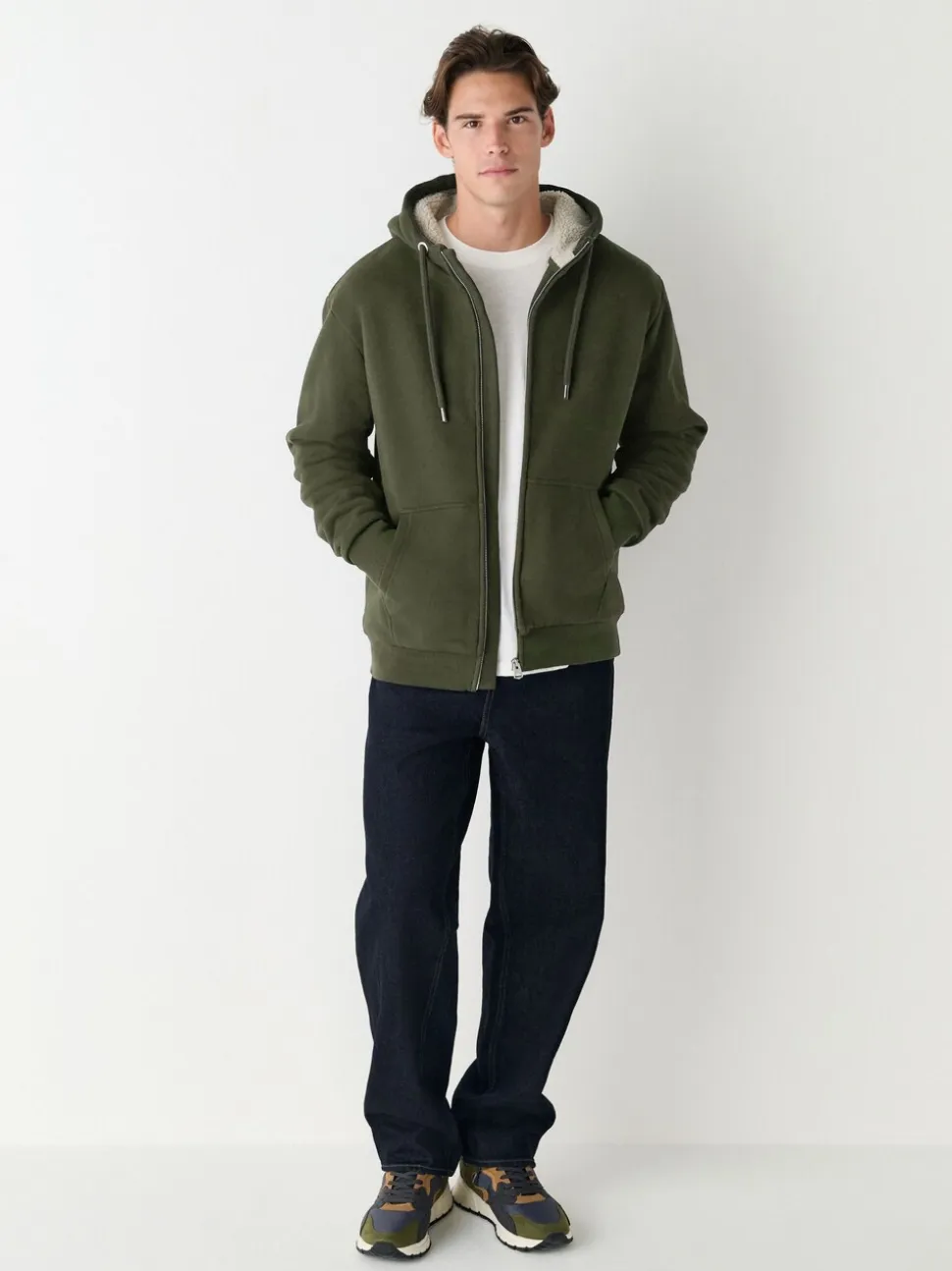 Kakigroen - Borg hoodie met fleecevoering en volledige ritssluiting