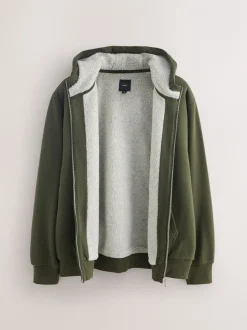 Kakigroen - Borg hoodie met fleecevoering en volledige ritssluiting