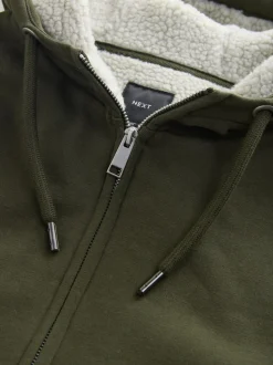 Kakigroen - Borg hoodie met fleecevoering en volledige ritssluiting