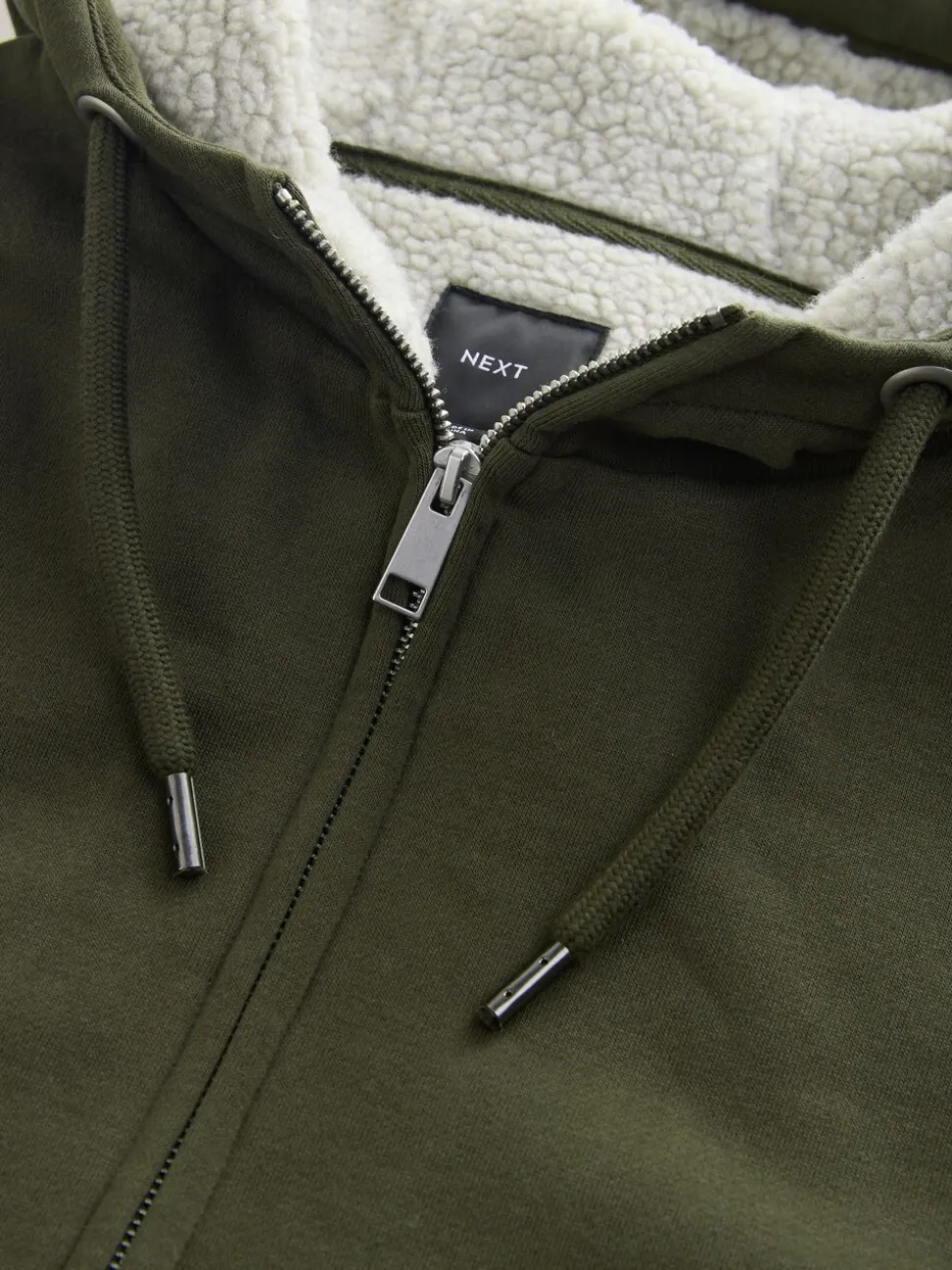 Kakigroen - Borg hoodie met fleecevoering en volledige ritssluiting