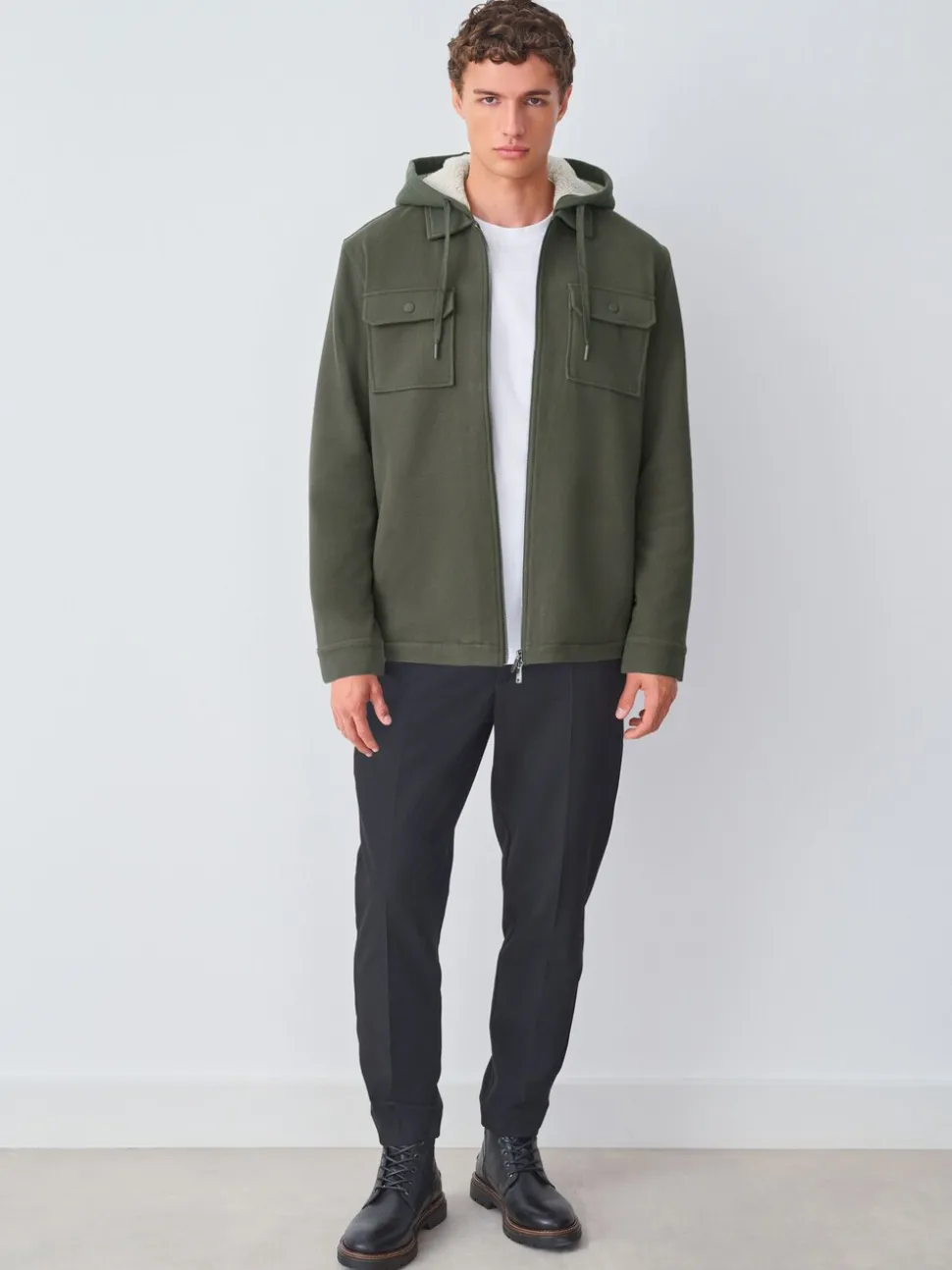 Kakigroen - Borg overshirt met fleecevoering