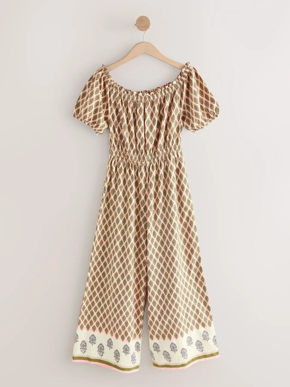 Kakigroen - Jumpsuit met blote schouders en wijde pijpen van 100% katoen